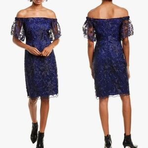 Trina Turk Floral Embroidered Sheer Off The Shoulders MIDI Dress Size 12